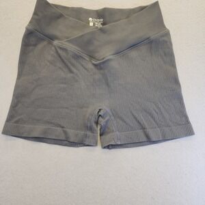 GOQQ Gray Ribbed‎ Biker Shorts Crossover V-Waist Seamless Yoga Athletic Medium